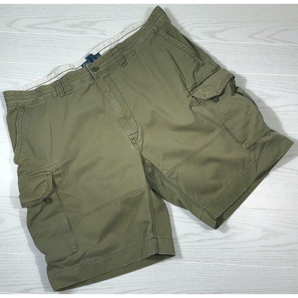 Vintage Polo Ralph Lauren Cargo Shorts Men 46 Big Size Green Canvas Military Y2K
